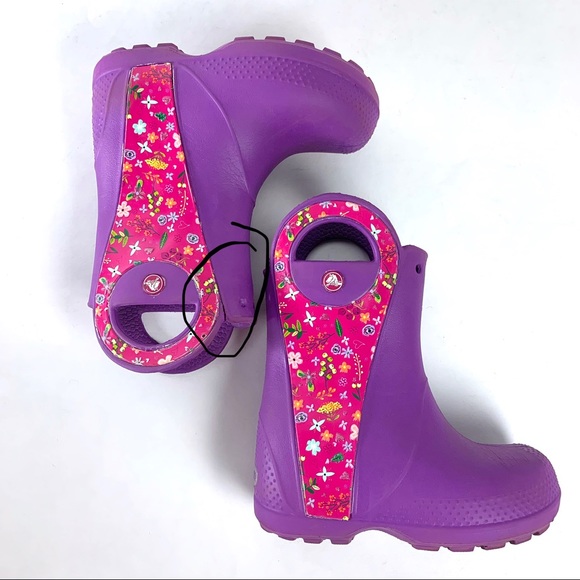 Crocs Handle It Floral Rubber Rain Boots Purple - Picture 8 of 9